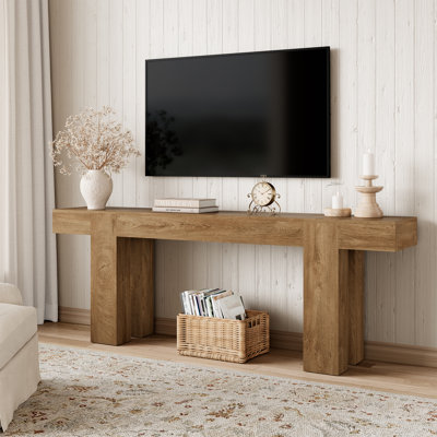 Console extra longue de 220 cm (86,6 po), table d'entrée en bois, grande table de style champêtre à placer derrière un canapé dans le salon ou le couloir, style noyer