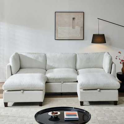 Canapé modulaire en U avec revêtement en chenille et rangement intégré