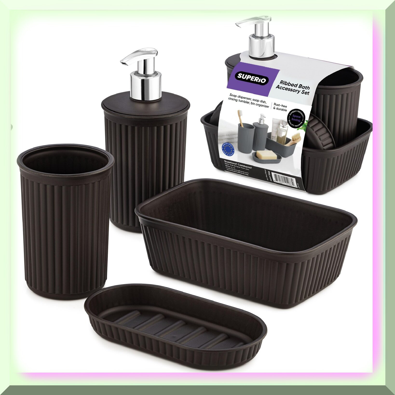 BRBCA Ribbed Bliss Bathroom Set - Brown (4-Piece) - Soap Dish ...