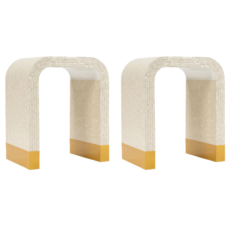 Set Of 2 Modern End Side Table With Innovative Arched Design, Yellow