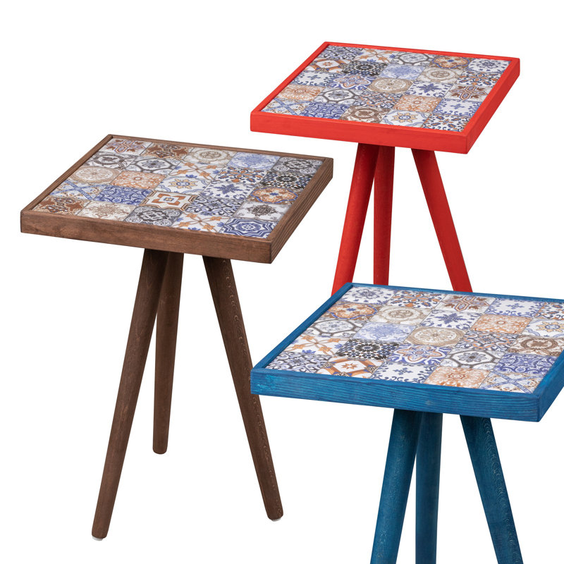 Canora Grey Side Table Coffee Table End Table Nightstand Nesting Table Bedside Table Accent Table Home Essentials Solid Wood Table Mexican Tile Table Ceamic Top End Table 17X 17 Walnut