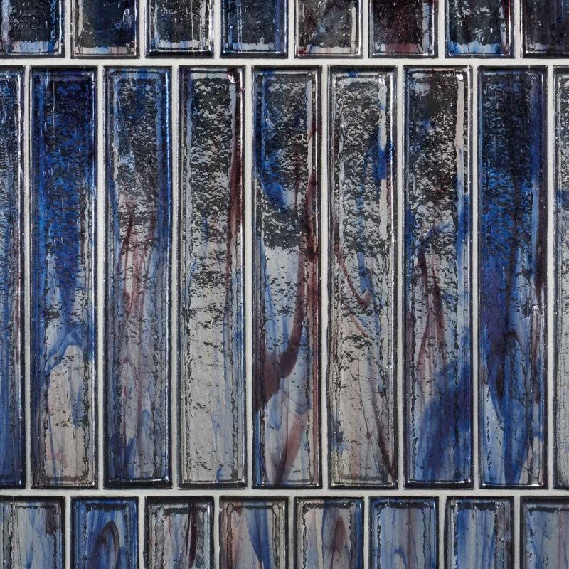 Komorebi Brick Bayou Blue 2X12 Subway Look Polished Glass Tile