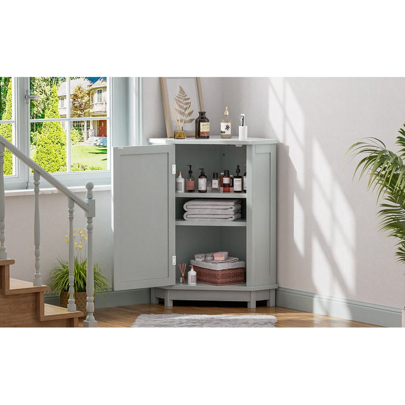 Armoire de salle de bain d'angle avec tablette réglable, Gris