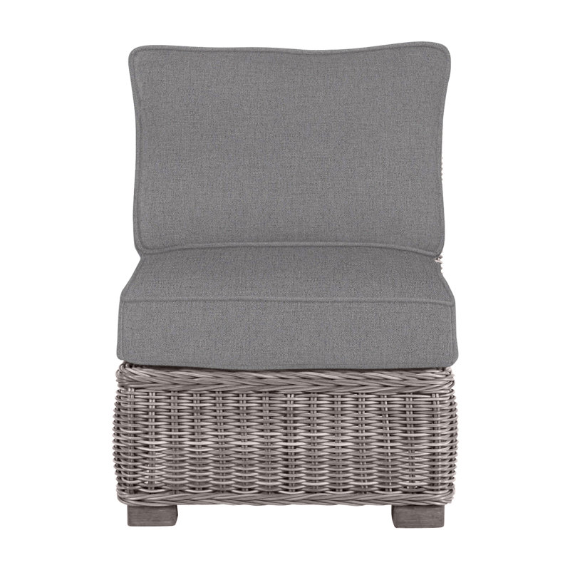 Rustic Woven Sectional Slipper Chair, Welt, Oyster, Verona Mist
