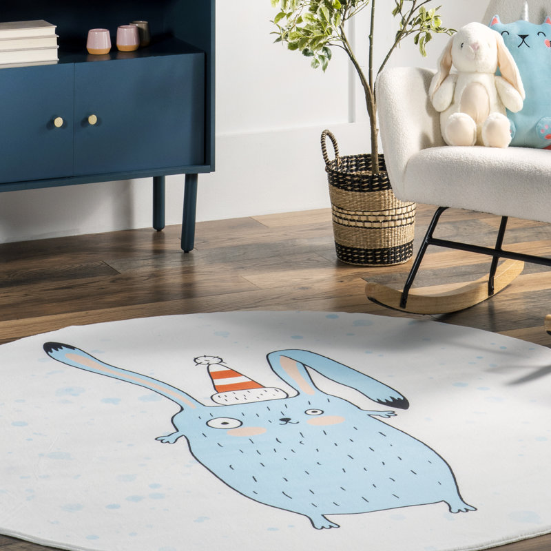 Eowyn SpinClean Modern Rabbit Machine Washable Kids Area Rug, Round 6'