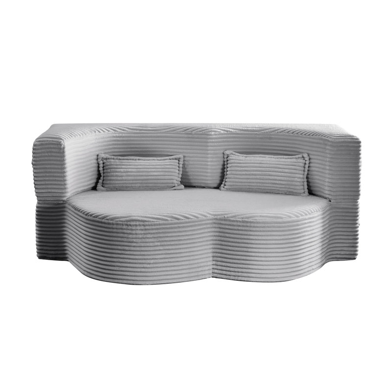 Full Size Convertible Folding Bed In Grey Corduroy, No Assembly, With Foam Seat And Back Fill For Gaming Lounges Frame Material Rooms