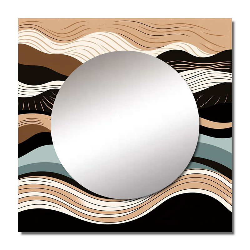 Almand - Teal Black Line Art Elegance I Abstract Shapes Square Mirror Wall Art For Bathroom, 29" x 29"