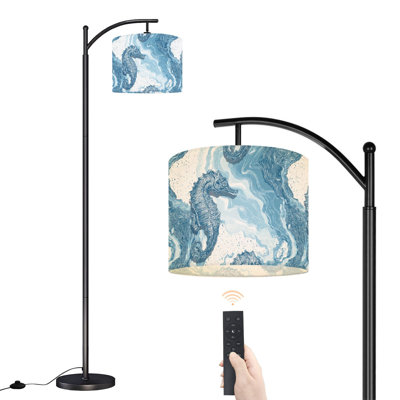 Arc Floor Lamp Toile de jouy seahorse Colorful seamless ocean for greetings Floor Lamps with Remote LED Lights Adjustable Lamp Shades Tall Standing Lamps for Reading Office Living Room