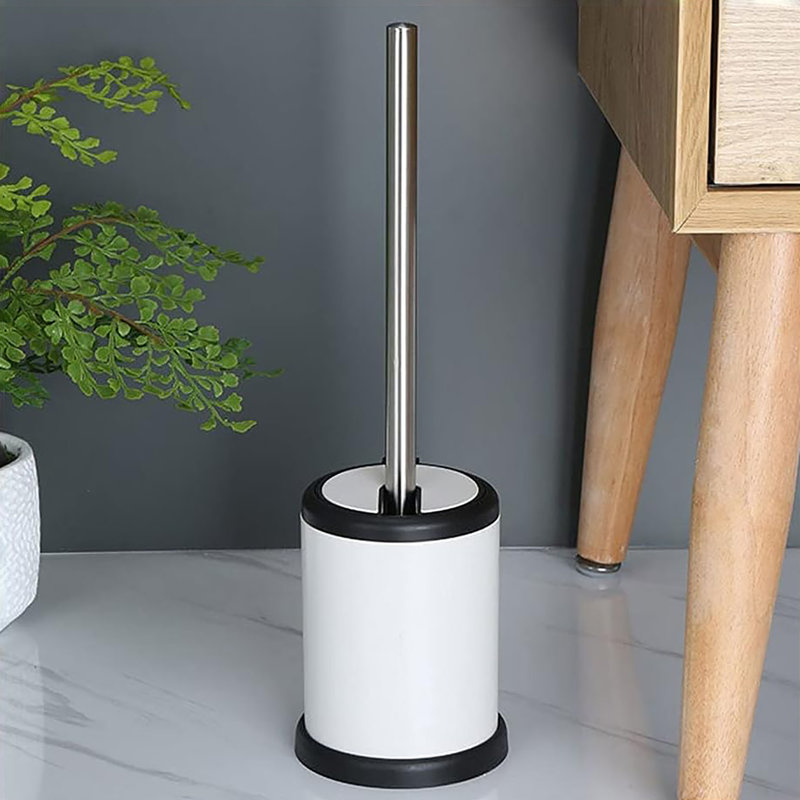Ensemble de porte-brosse autoportant en métal avec couvercle pliant, Blanc