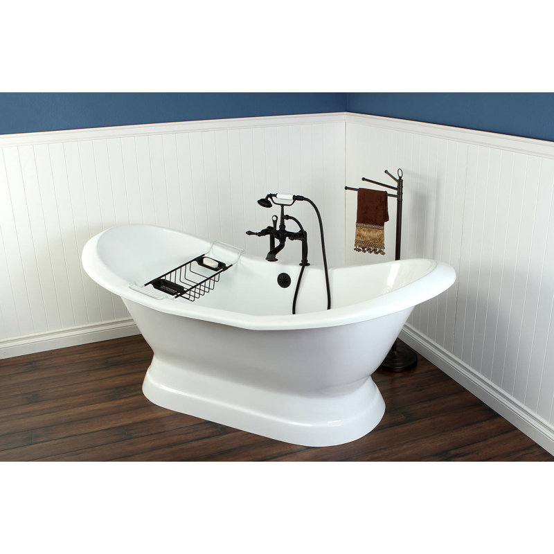 Kingston Brass Aqua Eden 72-Inch Cast Iron Oval Double Slipper Pedestal Tub (7-Inch Faucet Drillings)