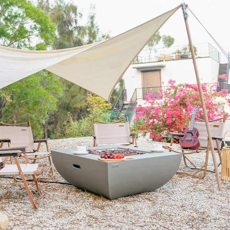 Gray 37 Inch Square Concrete Gas Fire Pit Table