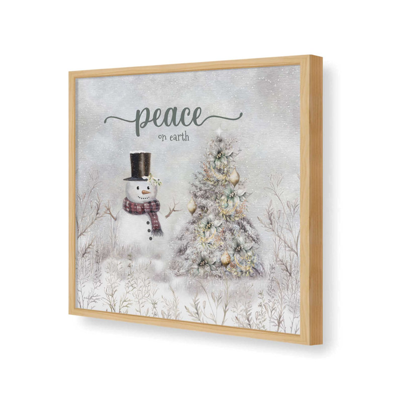 «Peace on Earth Snowman» par Robin-Lee Vieira, reproduction d'art, L 20 po x H 20 po, Érable, Impression encadrée