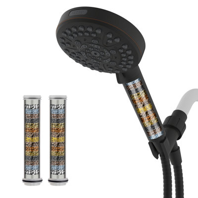 Douchette à main haute pression à 10 jets avec filtre adoucisseur d'eau intégré, élimine le chlore pour une peau et des cheveux plus sains, flexible en acier inoxydable de 180 cm et support en métal, chromé