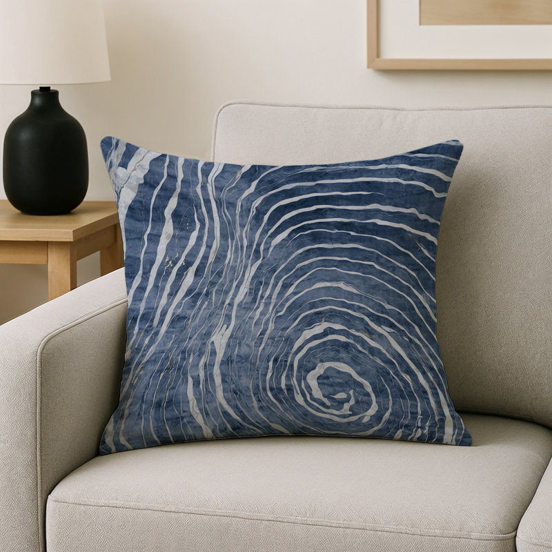 Coussin décoratif intérieur / extérieur gris Modern Modern, Carré 16 po, Gris / denim abstrait 8