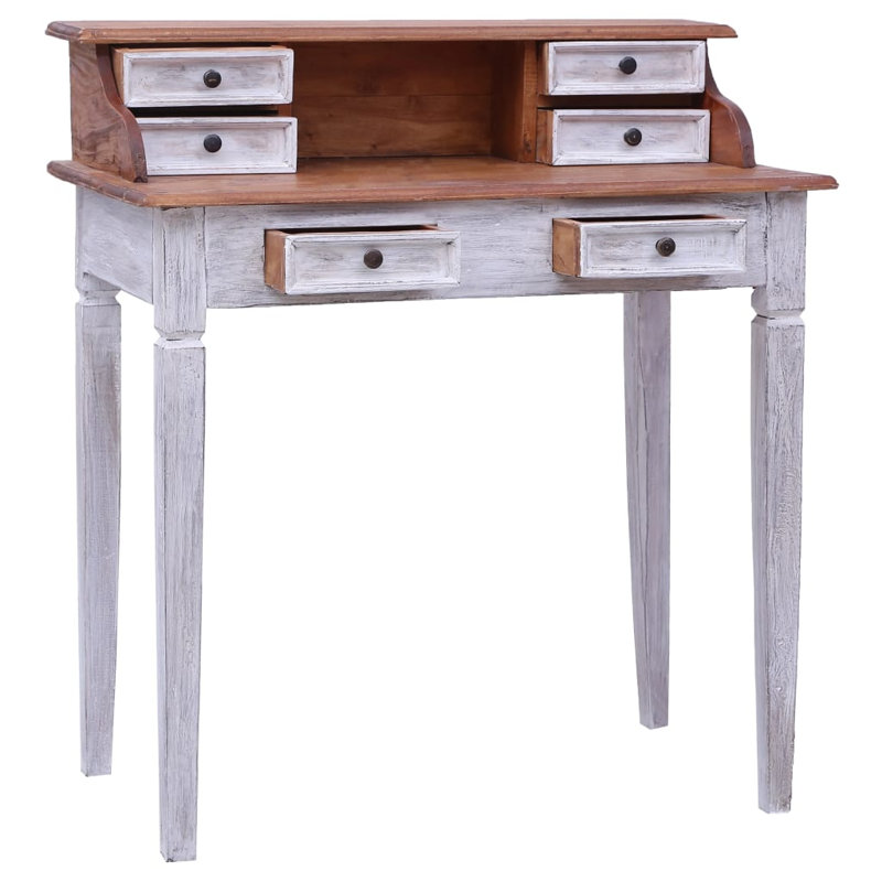 Writing Desk with Drawers 90x50x101 cm Solid Mahogany Wood, White