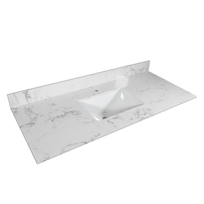 Bathroom Stone Vanity Top 43X22 - Engineered With White Marble Affinity, Rectangular Undermount Ceramic Sink And Backsplash Faucet Hole Commitment Correspondence, Security