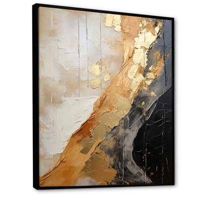 Minimalisme or chromé et poteries noires sur toile