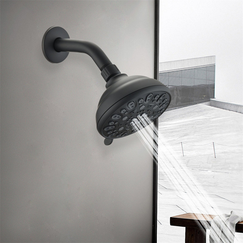 Pomme de douche à haute pression 6 "à 4 réglages - Angle réglable, pomme de douche anti-colmatage, Noir mat