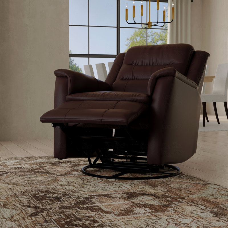 Swivel Glider With Recliner Function With Manual Footrest In Madras Brown, Dark Brown