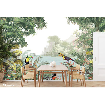 Papier peint vibrant paysage tropical toucan