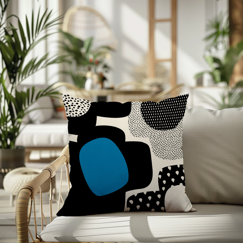 Coussin carré intérieur / extérieur pia, H 17 po x l 17 po, Turquoise / noir / blanc cassé