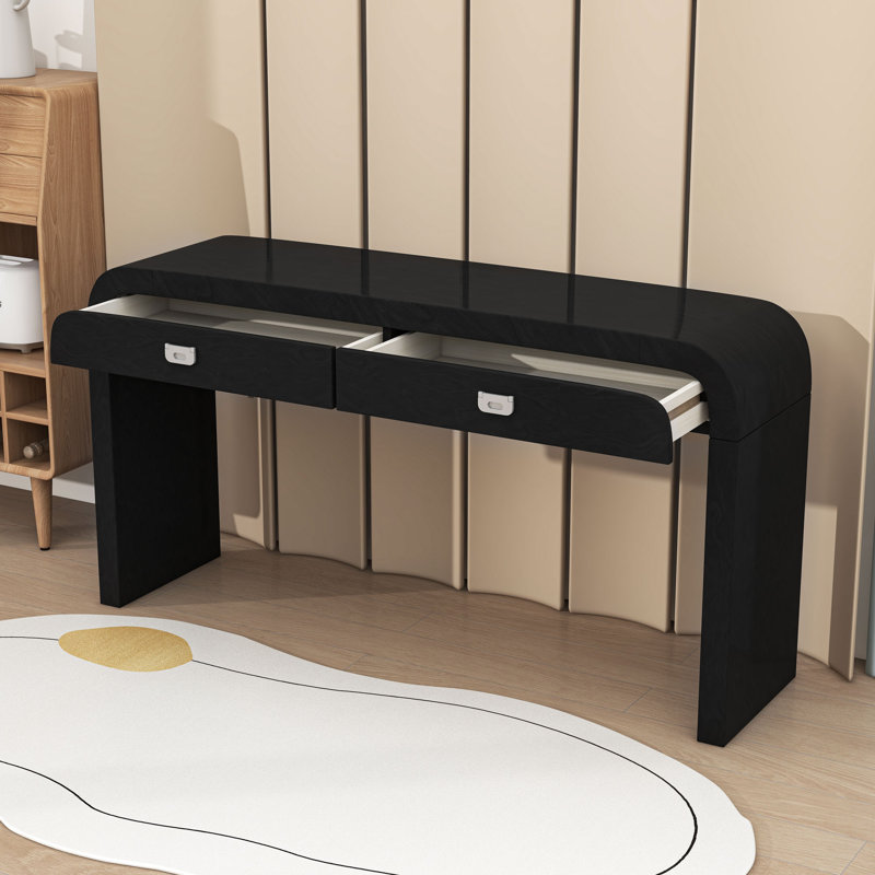 Console avec 2 tiroirs, poignées en métal et pieds robustes, Noir