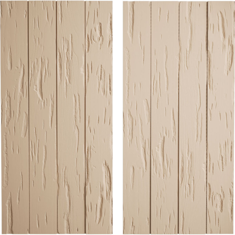 Volets rustiques à quatre planches en faux bois, Texture cyprès Pecky / brun clair apprêté, 22", H 66 po x l 22 po x P 1 po