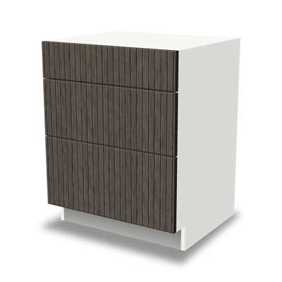 Kindwood Signature Reeded 24 D x 34.5 H Ready-to-Assemble Plywood Standard 3-Drawer Base Cabinet
