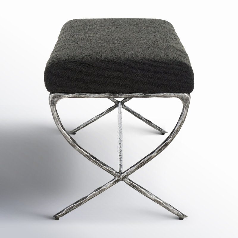 Janeen Boucle And Metal Bench, Black, Silver