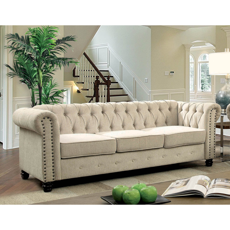 Canapé Chesterfield Cathirine, Chenille ivoire