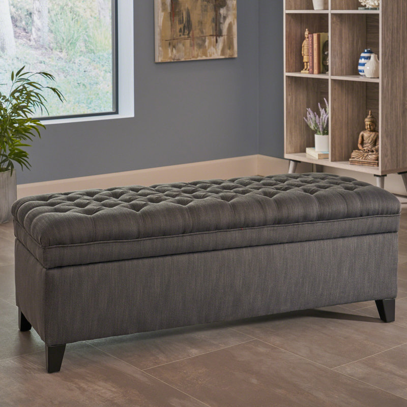 Banc de rangement rembourré en polyester Twania, Gris