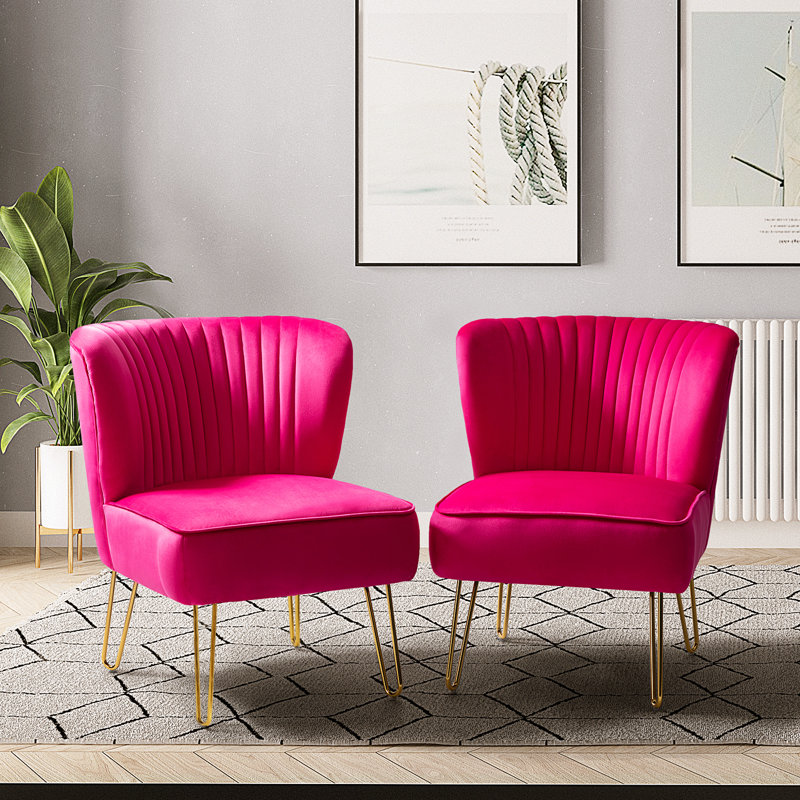 Chaise d'appoint en velours capitonné de 26 po Euclid, Fuchsia