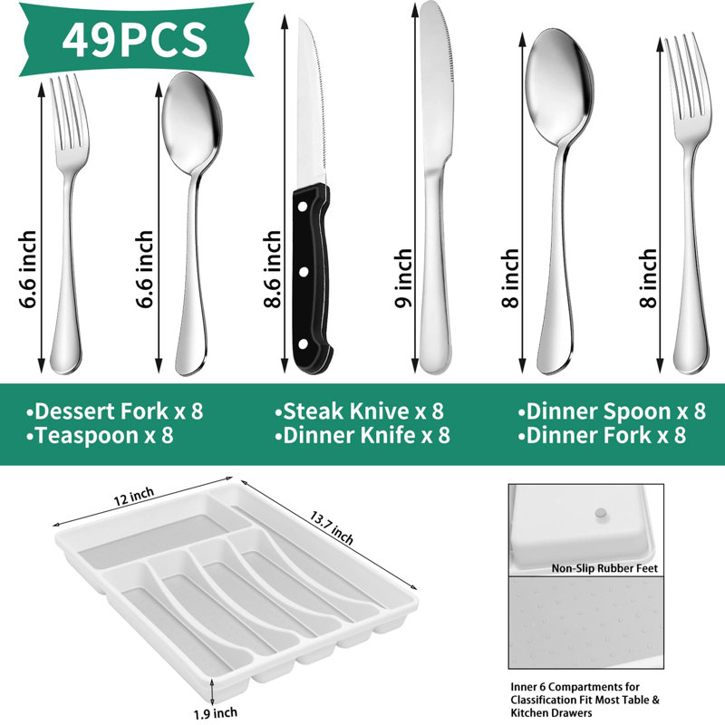 Ensemble de couverts 49 pièces en acier inoxydable avec rangement pour couverts