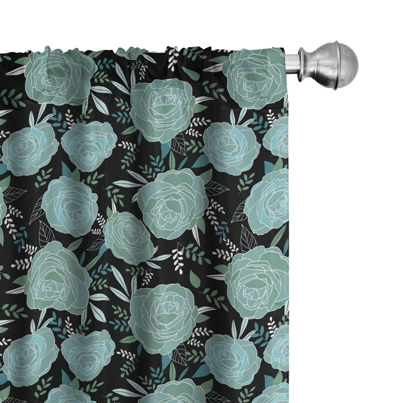 Charcoal Gray Floral Polyester Rod Pocket Curtain Panels