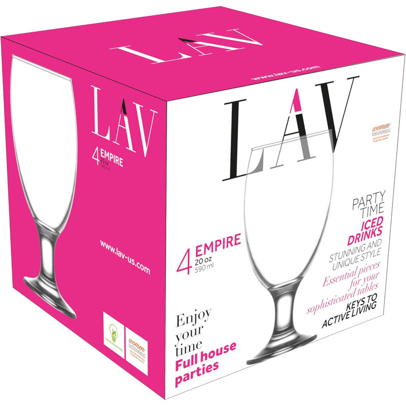 Verres à boire tout usage transparents LAV - verres à thé glacé sans plomb, sangria, bière, eau - ensemble de verres allant au lave-vaisselle pour restaurant, bar, maison, fêtes 20,80 oz (590 ml) Ensemble de 4