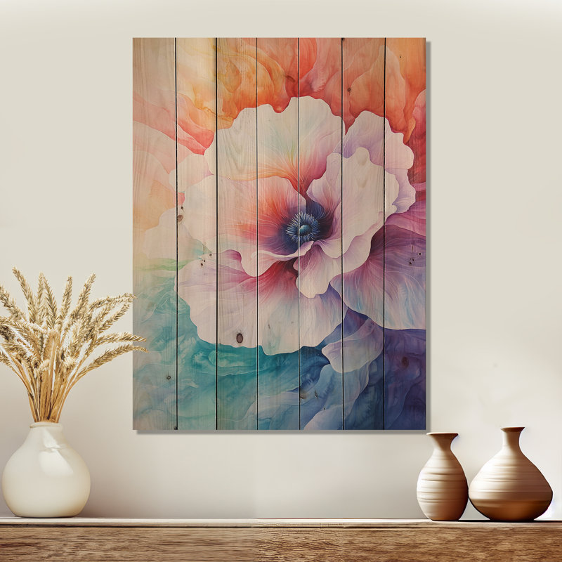 Décoration pourpre mauve symphonie d'anémone II - coquelicots en bois sur bois de pin naturel, H 44 po x l 34 po x P 0,78 po