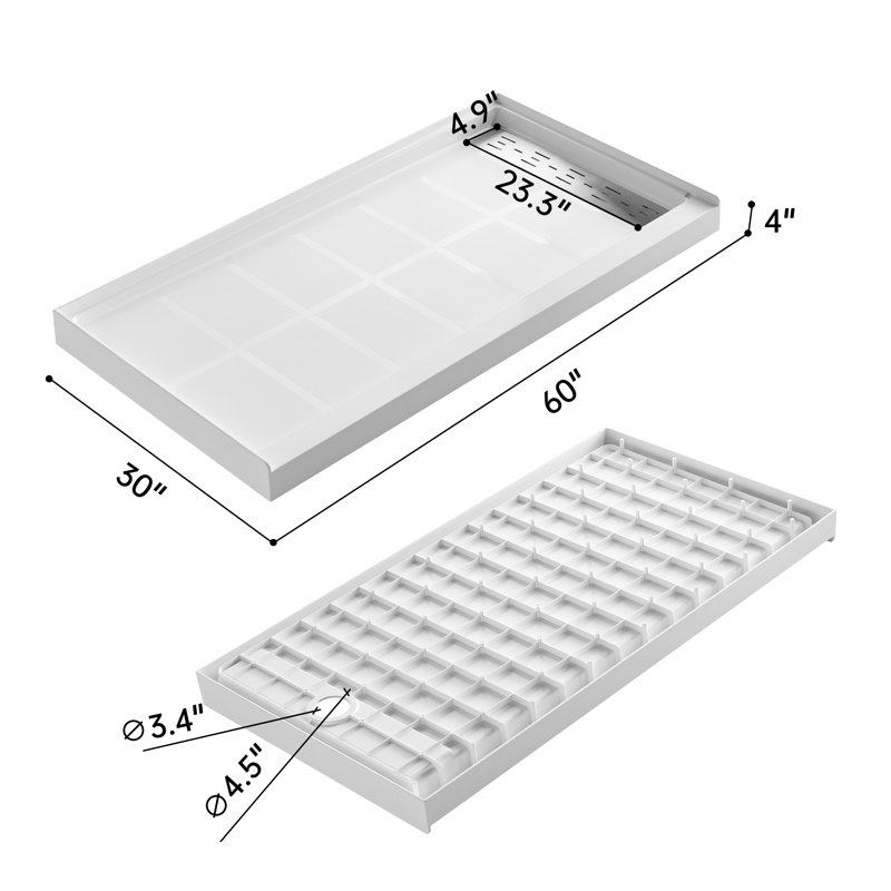 Base de douche 60 po x 30 po à seuil simple SMC, antidérapante, Oui