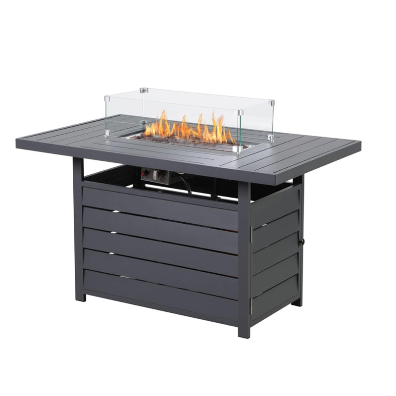 54.3 Outdoor Patio Propane Fire Pit Table, 50000 , , Dark Grey Aluminum, Stainless Burner, Lava Rock, Waterproof Cover, A Smart Furnishing Option Aluminum Pit, Gas, Promotes Socializing