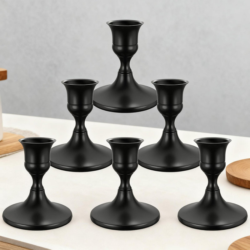 Porte-bougies vintage en métal pour ensemble de table et de cheminée, ensemble de 6, Noir