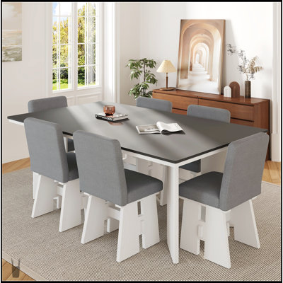Modern 7-Piece Dining Table Set With 6 Upholstered Dining Chairs, Durable And Stylish For Any Dining Room