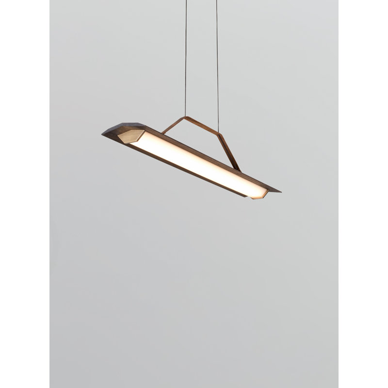 Penna Linear LED Pendant, 7.7" H x 64.5" W x 2.3" D, 2700K Warm White Bulb Temp, 277V, Brass/ Dark Walnut