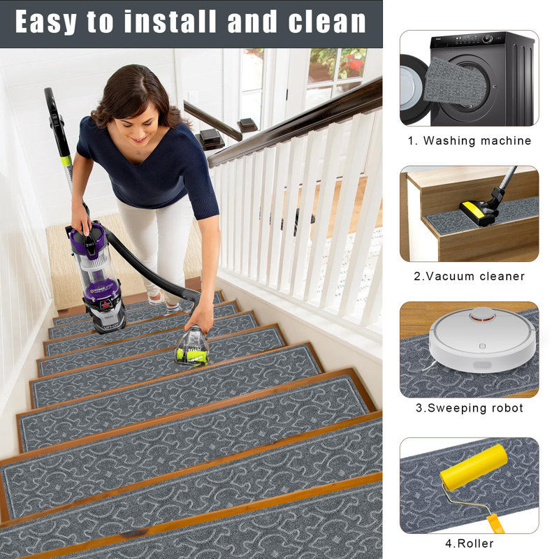 Dark Gray Polypropylene Non-Slip Stair Treads for Wooden Steps