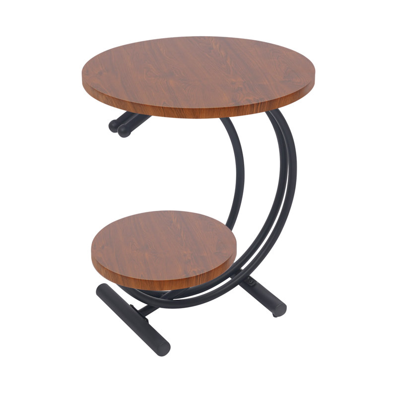 2-Tier Round End Table, Brown Wood, Black