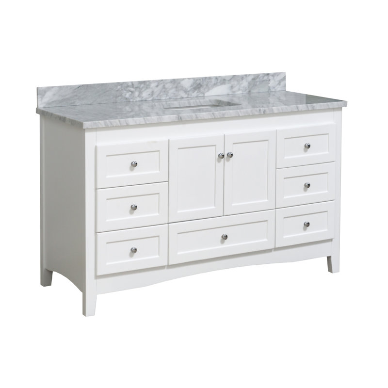 Edber 60'' Single Bathroom Vanity with Top, White, Carrara Marble