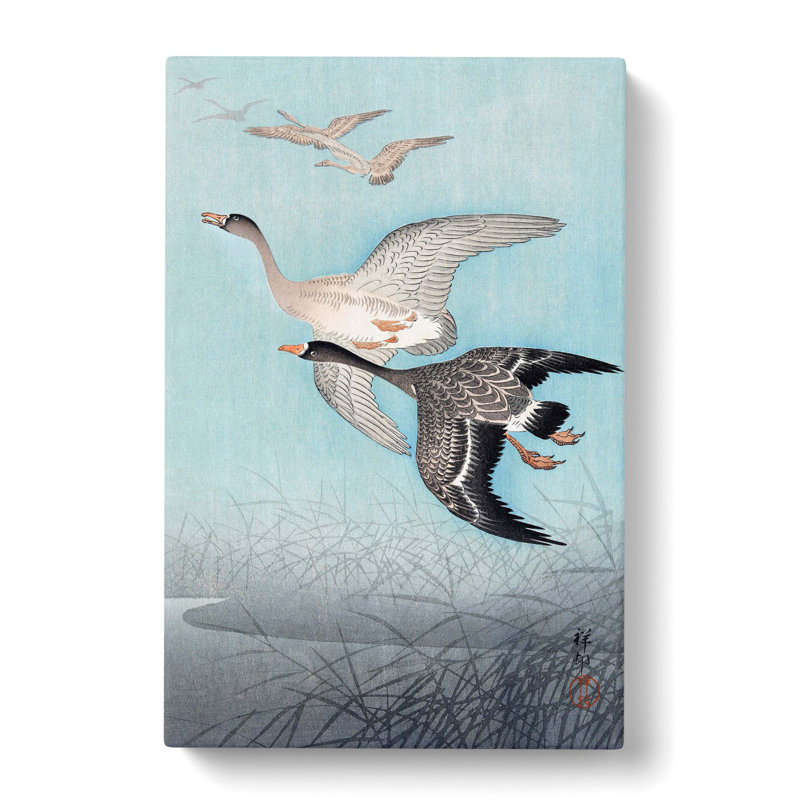 Great Geese In Flight by Ohara Koson - Wrapped Canvas Painting, 50cm H x 35cm W x 3cm D