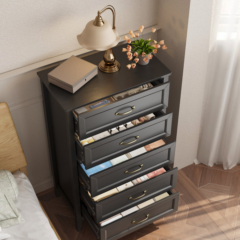 27.6-inch wide five-drawer dressing table/storage cabinet, Black