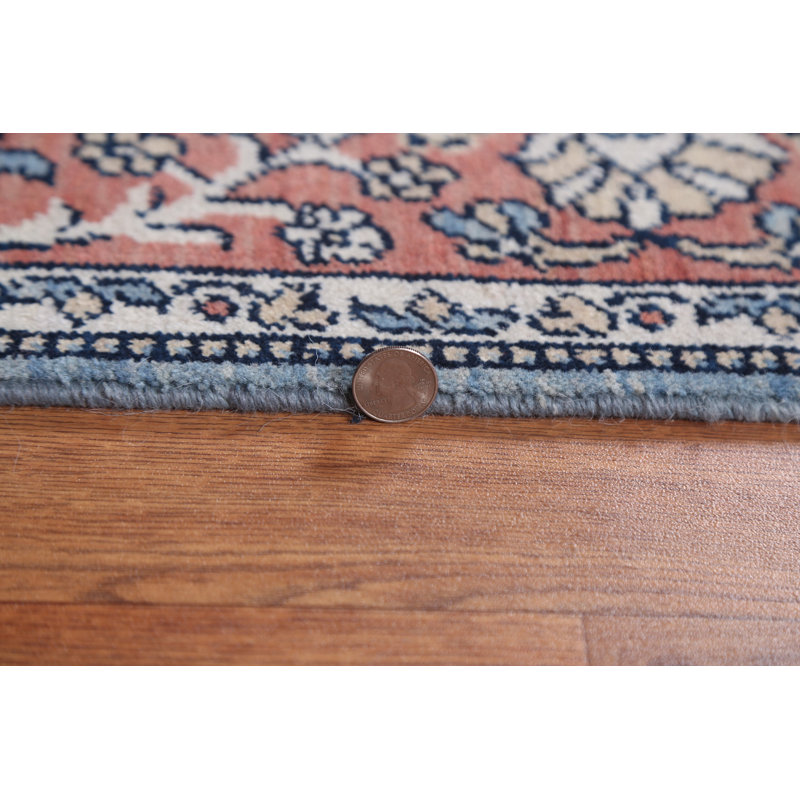 Tapis bleu en laine noué à la main de conception unique 5 pi x 6 pi 10 po New Age