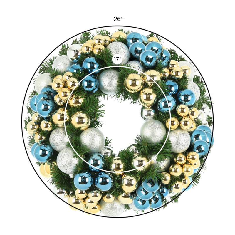 26" Holiday Evergreen Wreath With Ornaments