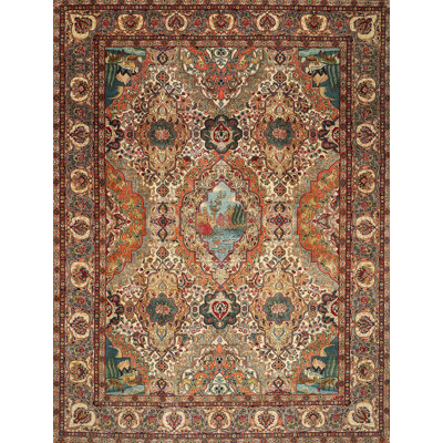 Tapis rouge/brun/beige traditionnel