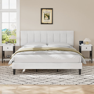 Ensemble de chambre à coucher 3 pièces, ensemble de mobilier de chambre rembourré avec tête de lit à hauteur réglable et ensemble de 2 tables de chevet, cadre de lit plateforme en velours avec lattes de bois et tables de bout avec rangement pour tiroirs pour chambre à coucher, chambre d'amis